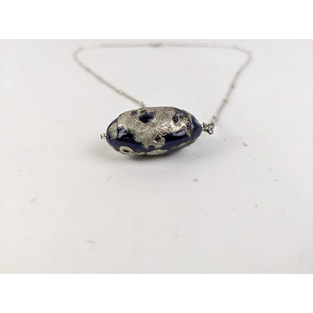 Vintage Cloissone Sterling Silver Dragon Pendant Oval 1.5" - Picture 4 of 11